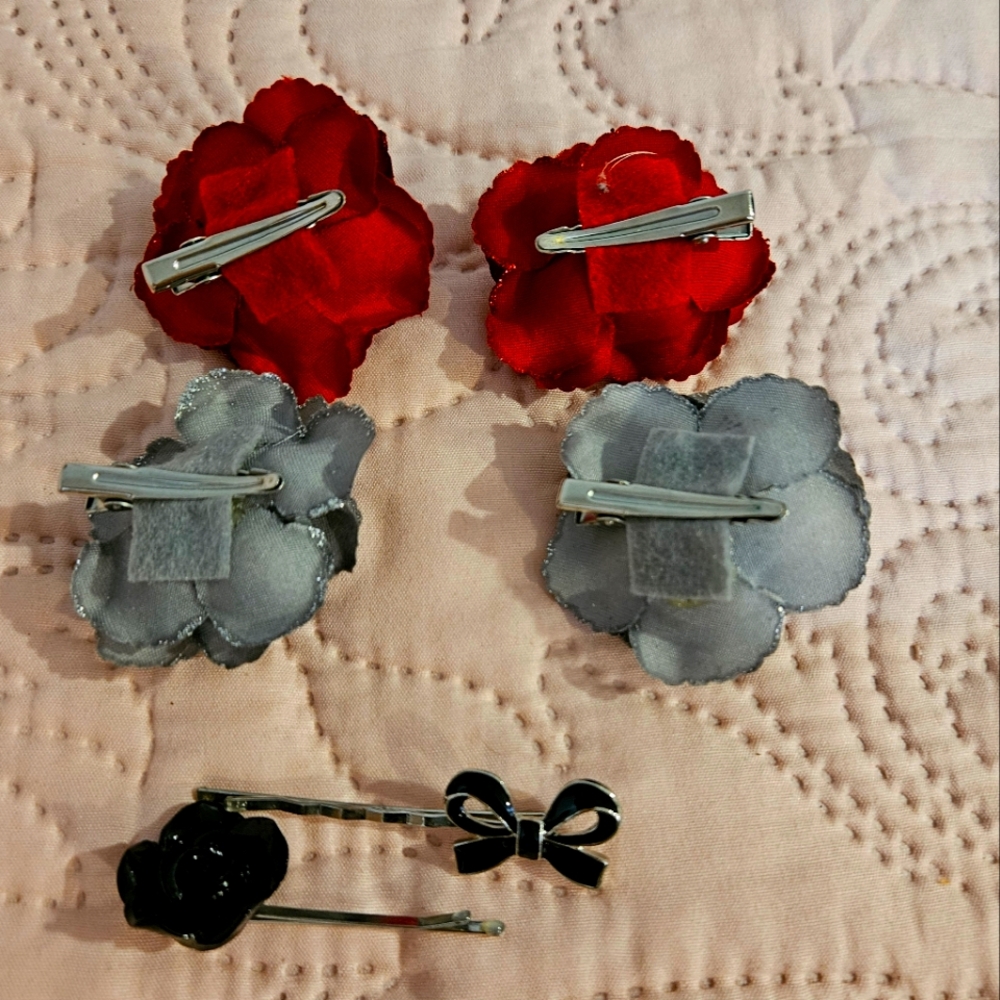 Red and grey hair flower accessories - Picture 2 of 2